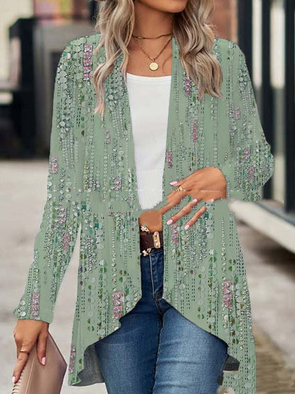 Women's Digital Printed Cardigan Long Sleeve Suit Coat