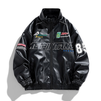 Stand Collar Motorcycle PU Leather Jacket Korean Style Edgy Minimalism