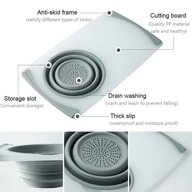 ChopMaster Pro: 3-in-1 Detachable Folding Drain Basket Sink Cutting Board