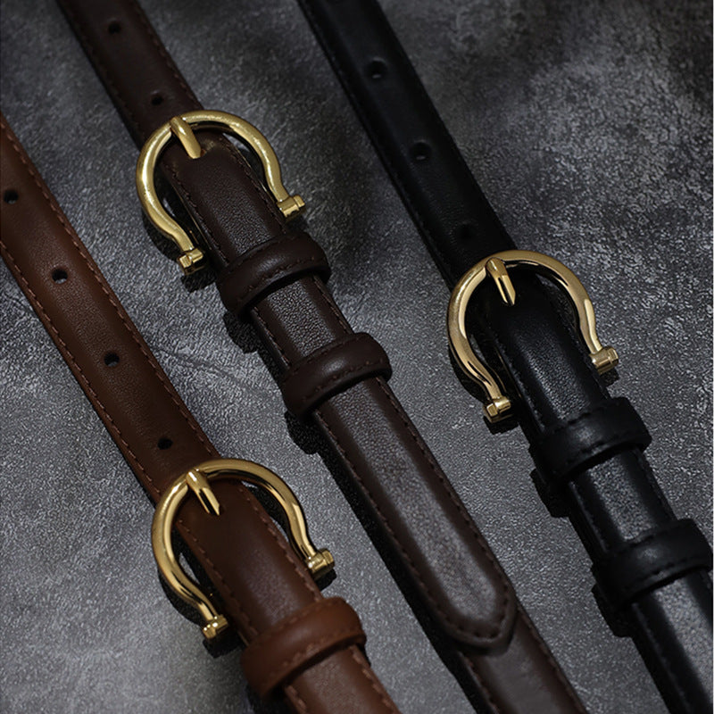 French Gold Buckle Genuine Leather Belt Women