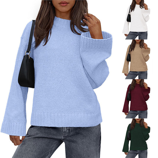 Casual Round Neck Solid Color Knitted Sweaters Women's Clothing