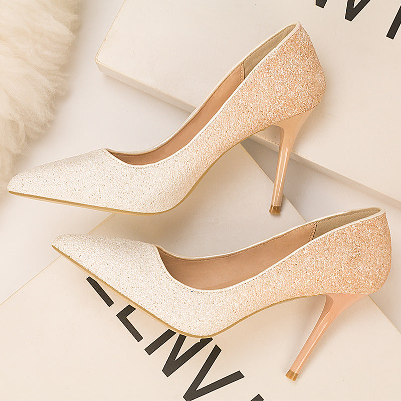 Women's Low-cut Pointed Toe Gradient Sequin High Heels