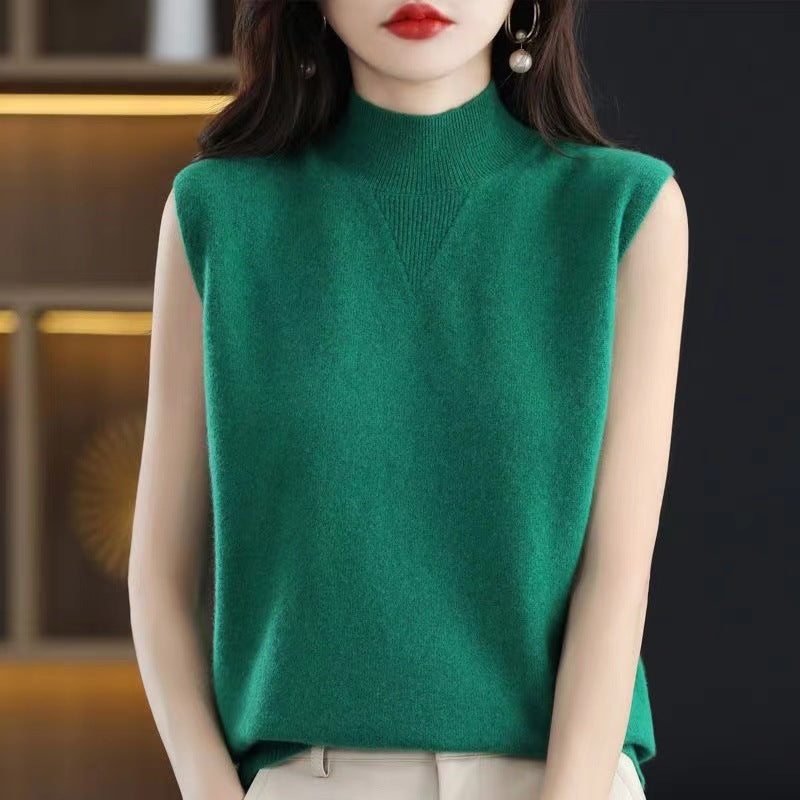 Half Turtleneck Knitted Bottoming Shirt Sleeveless Inner Match