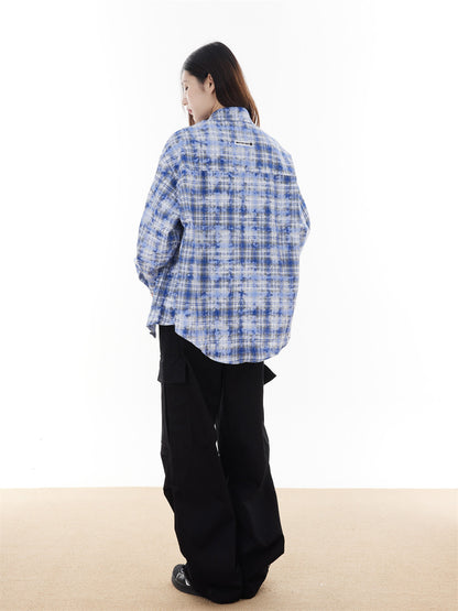 Fashion Loose Plaid Long Sleeve Shirt Men