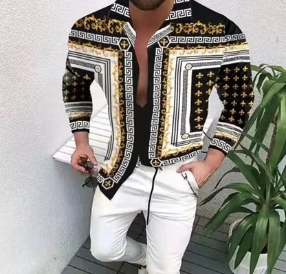 Bold Large Floral Print Casual Long Sleeve Shirt