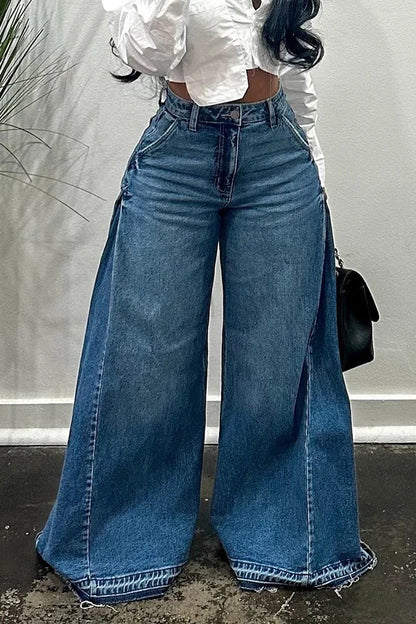 Loose Wide Leg Jeans Stitching Bell-bottom Pants Tassel Trousers
