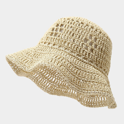 Fashion Crocheted Breathable Straw Can Shape Bucket Hat Women's Seaside Vacation