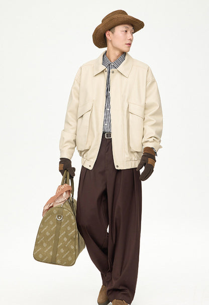 American Retro Street Trend Lapel PU Leather Jacket for Men Cultural Icon