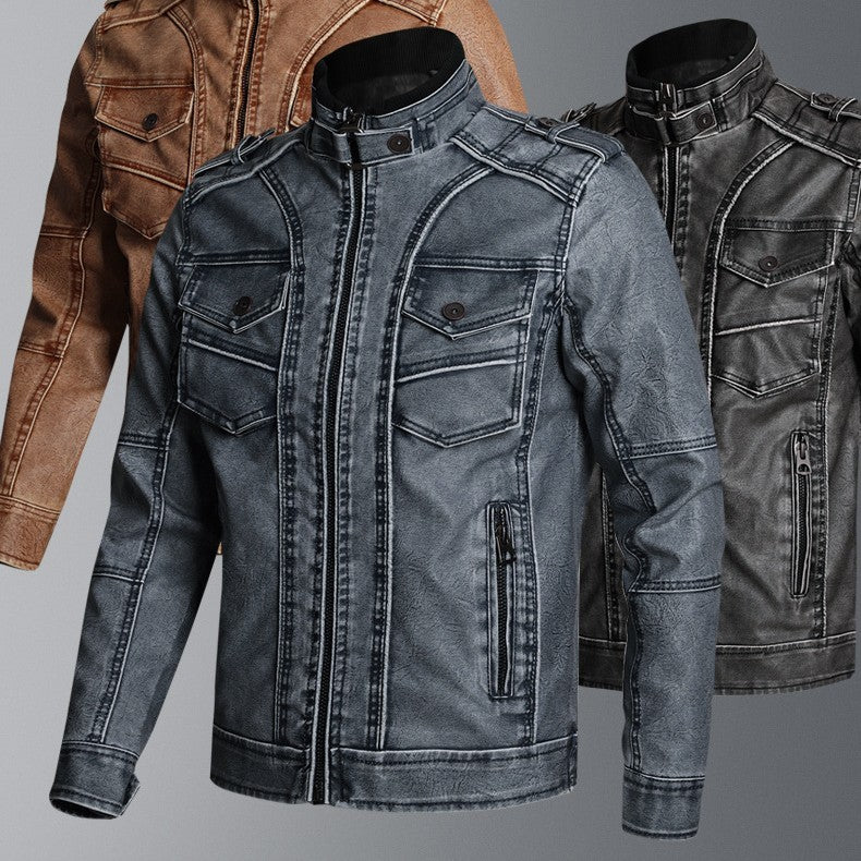 Thick PU Leather Coat Mens Fashion Casual Robust Warmth