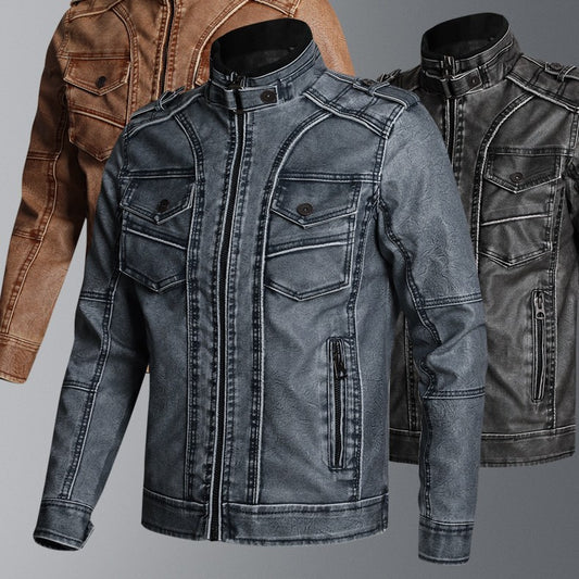 Thick PU Leather Coat Mens Fashion Casual Robust Warmth