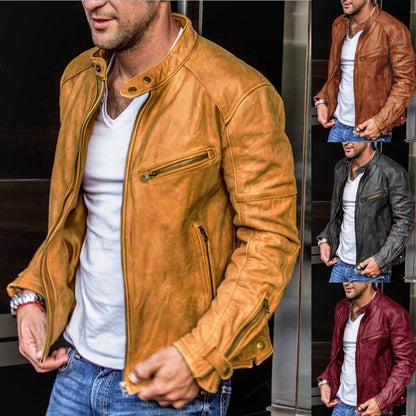 Fall Winter Men PU Leather Stand Collar Punk Rebellious Edge