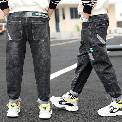 Boys Jeans Autumn Winter New One-Piece Velvet Luxe Insulation