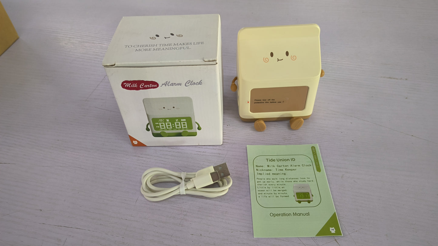 Smart Student Only Charging Cartoon Milk Carton Alarm Clock