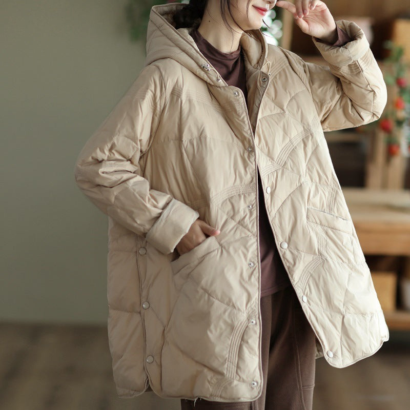 Women's Warm Single-breasted White Duck Down Jacket