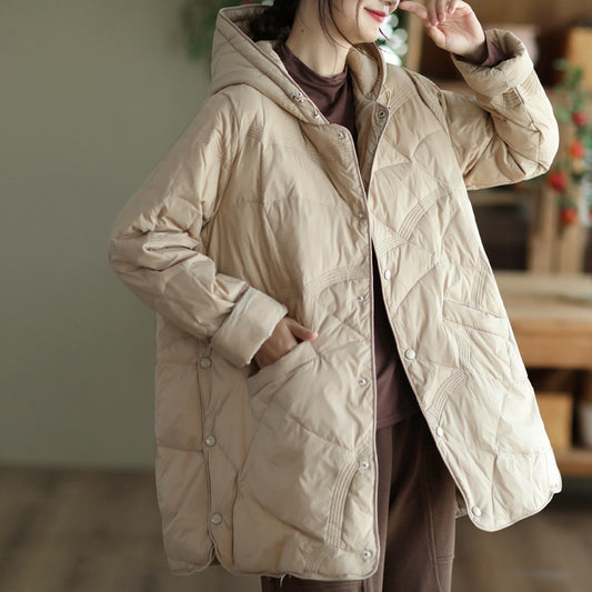 Women's Warm Single-breasted White Duck Down Jacket