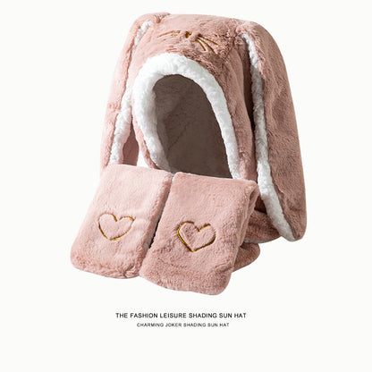 Big Rabbit Ears Plush Thickened Women's Cute Hat Scarf Gloves