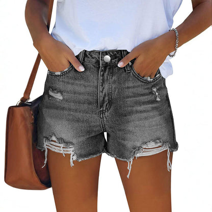 Women's Wash Hole Slim Fit All-matching Denim Shorts