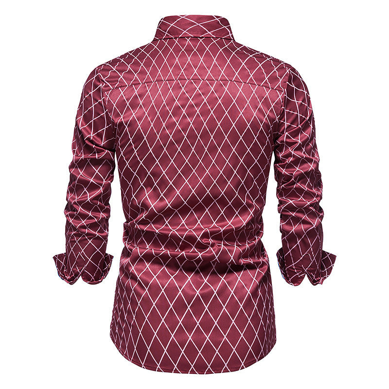 Diamond Check Contrast Color Long Sleeve Fashion Shirt