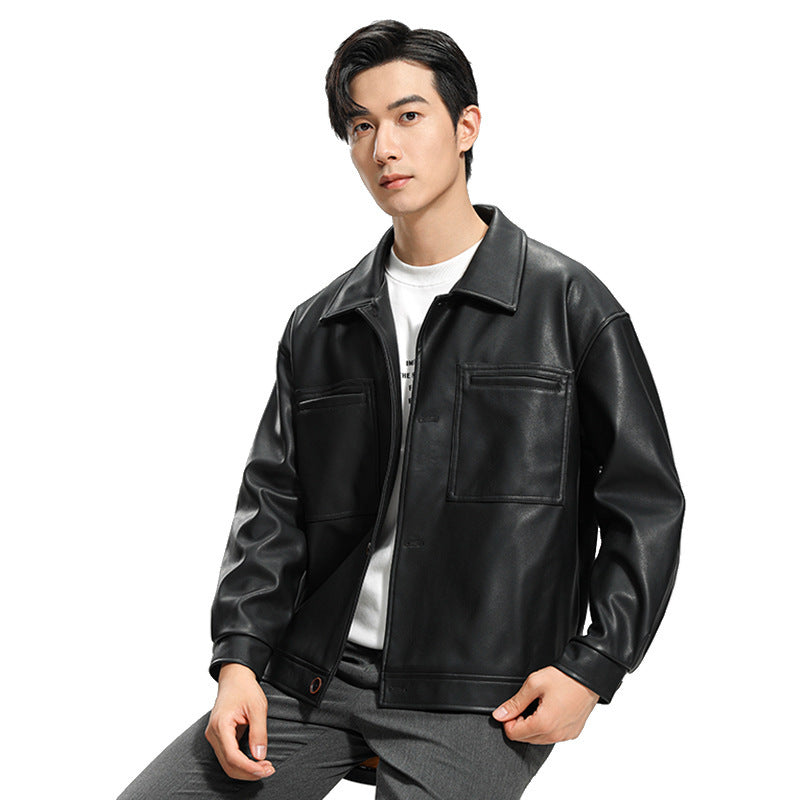 Fashion Youth Motorcycle Leather Coat Lapel Handsome Jacket Youthful Rebellion