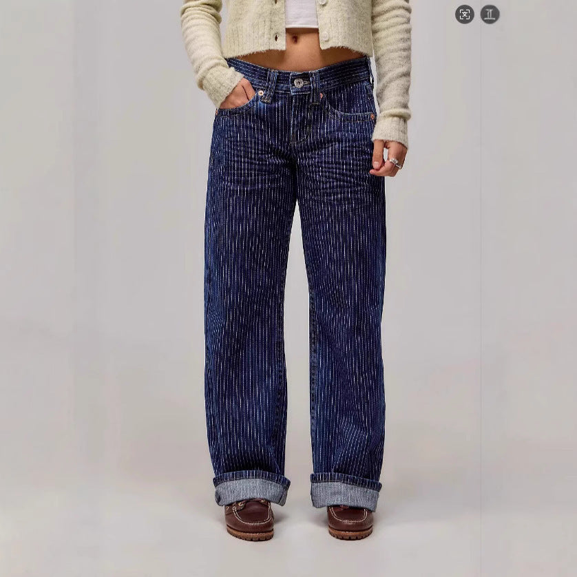 Women's Loose Retro Straight Striped Jeans
