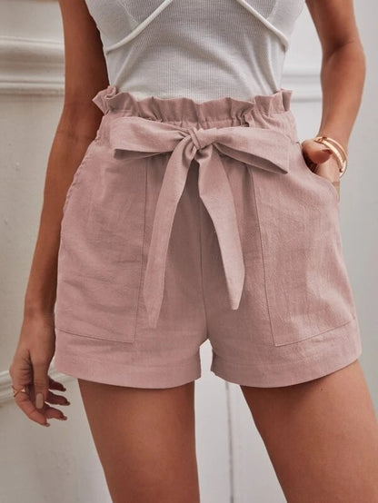 Loose Cotton And Linen Casual Pocket High Waist Wide Leg Shorts