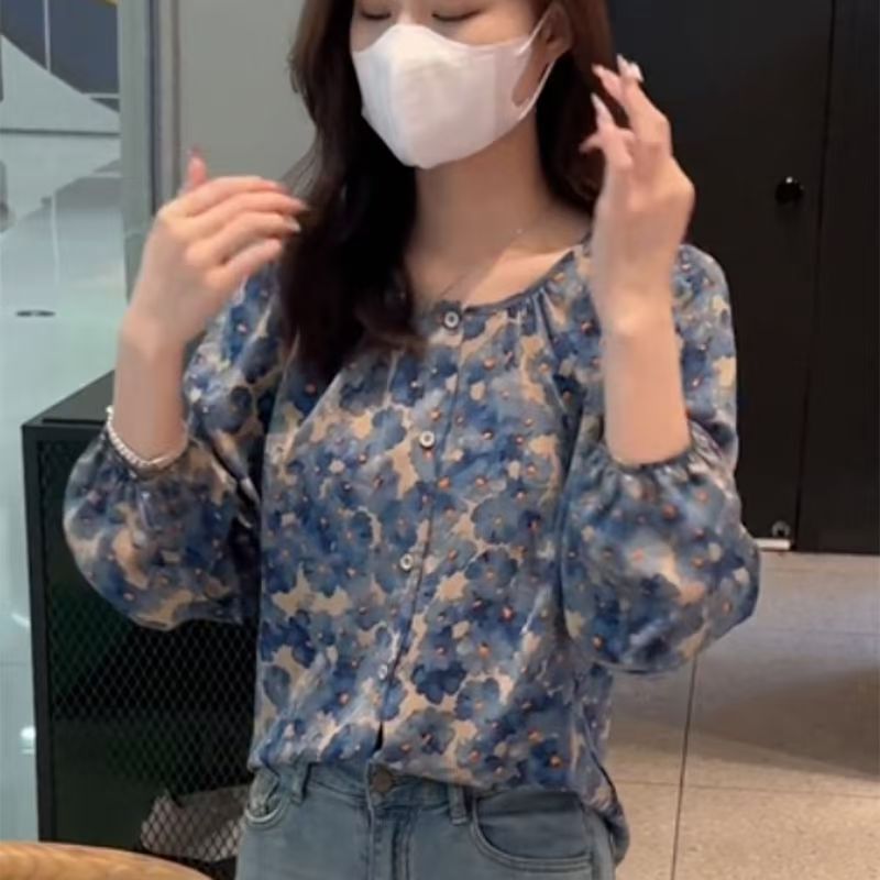 Floral Shirt Chiffon Blouses For Women