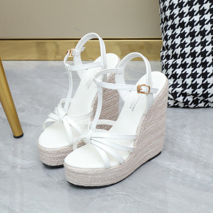 Women's Woven Wedge Platform Sandals With Hemp Rope