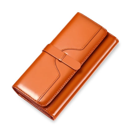 Pure Leather Tri Fold Women's Wallet Long Buckle Genuine Leather