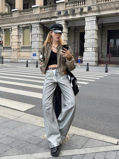 American Retro Rubbing Color To Make Old Straight Jeans