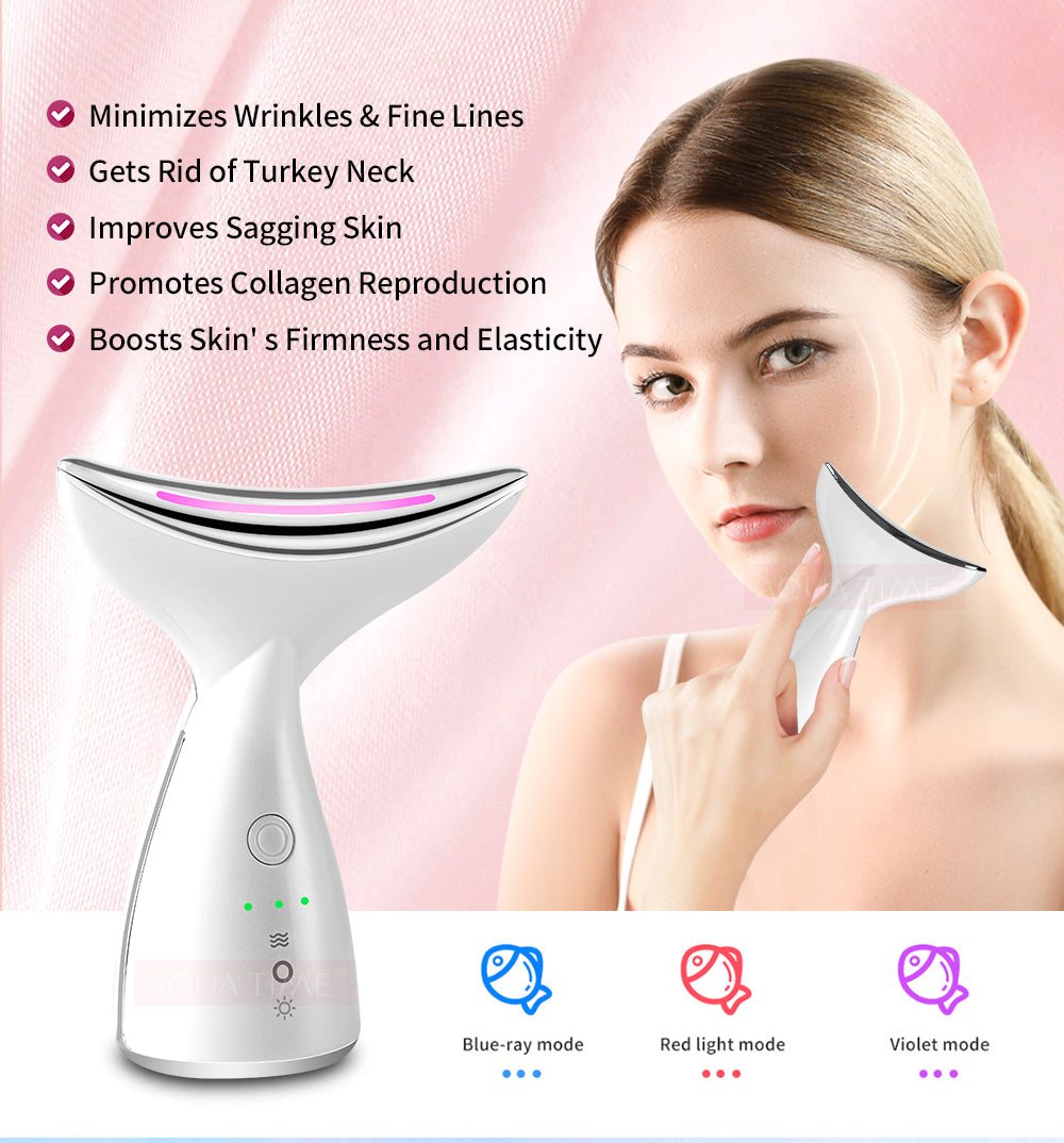 EMS Microcurrent Neck & Face Lifting Device | 3-Color LED Photon Therapy for Skin Tightening & Double Chin Reduction