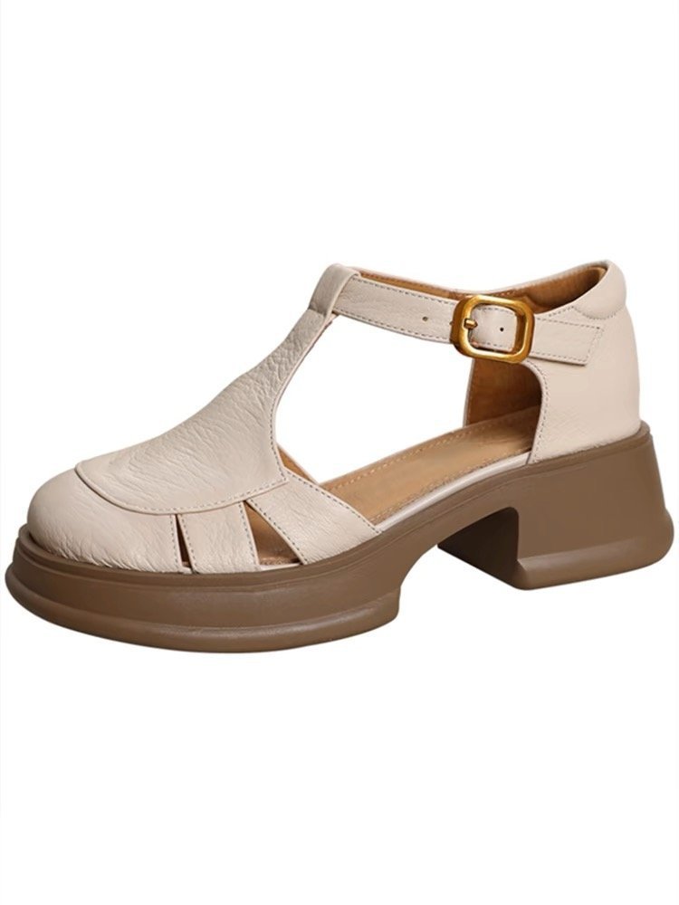 All-match Retro Small Chunky Heel Platform Ankle-strap High Heels