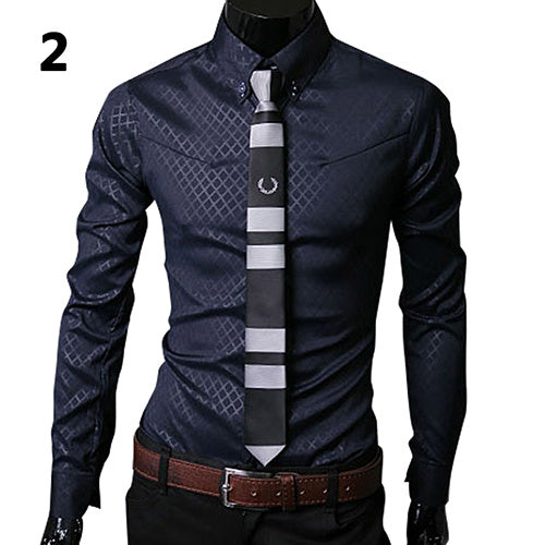 Dark Plaid Solid Color Long-Sleeve Business Shirt Executive Poise