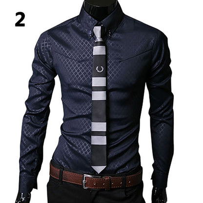 Dark Plaid Solid Color Long-Sleeve Business Shirt Executive Poise