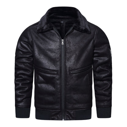Autumn Winter New Leather Fur Mens Jacket Casual Multi-Pocket Lapel Short Velvet Luxe Utility