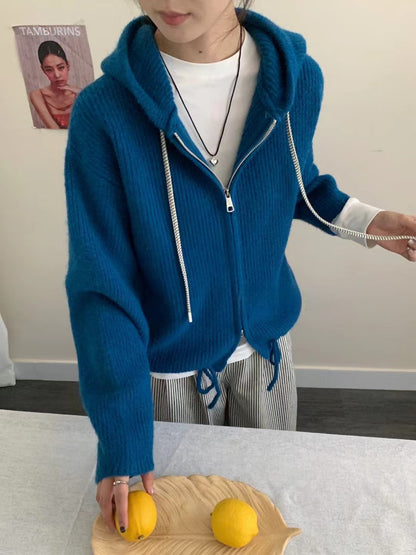 Double Zipper Hooded Knitted Niche Sweater Coat