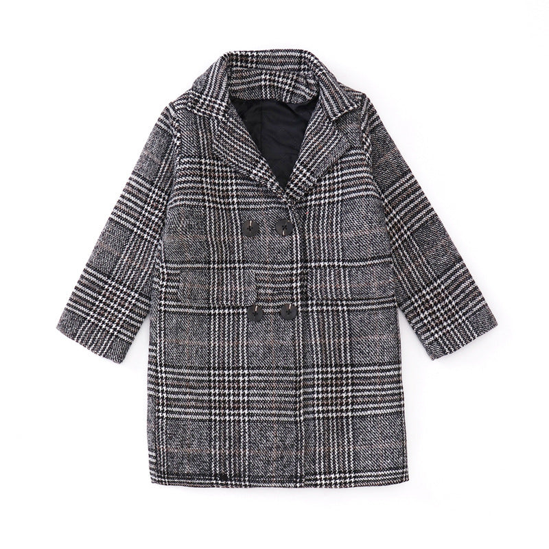 The Houndstooth Chic: Gray Plaid Houndstooth Girls’ Coat