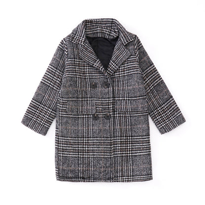The Houndstooth Chic: Gray Plaid Houndstooth Girls’ Coat