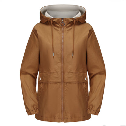 New Hooded Solid Color Trench Coat For Women