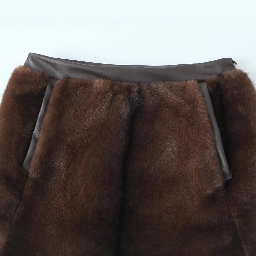Elegant Artificial Fur Effect Skirt Women's Skirt