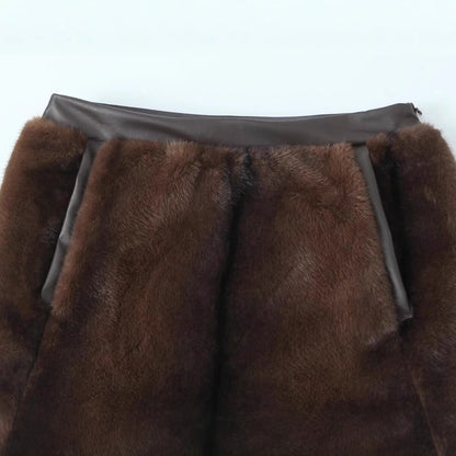 Elegant Artificial Fur Effect Skirt Women's Skirt