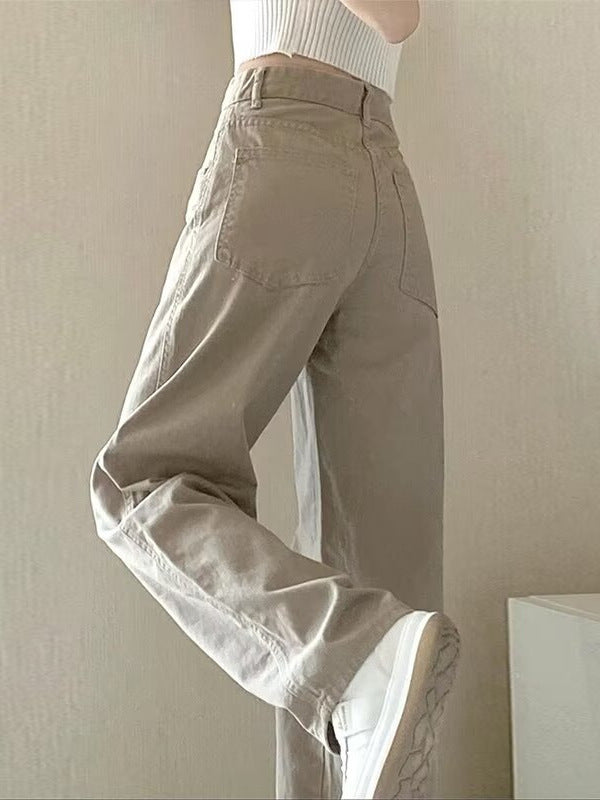 Solid Color Simple Straight Jeans For Women