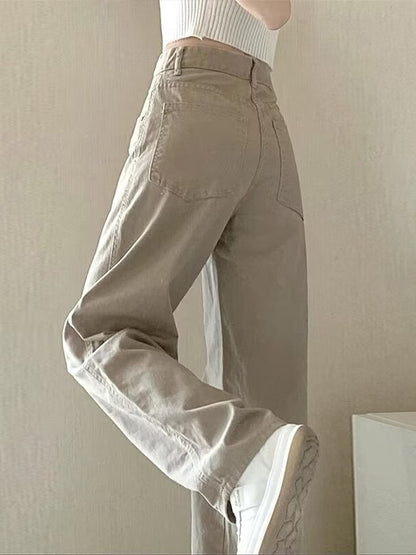 Solid Color Simple Straight Jeans For Women