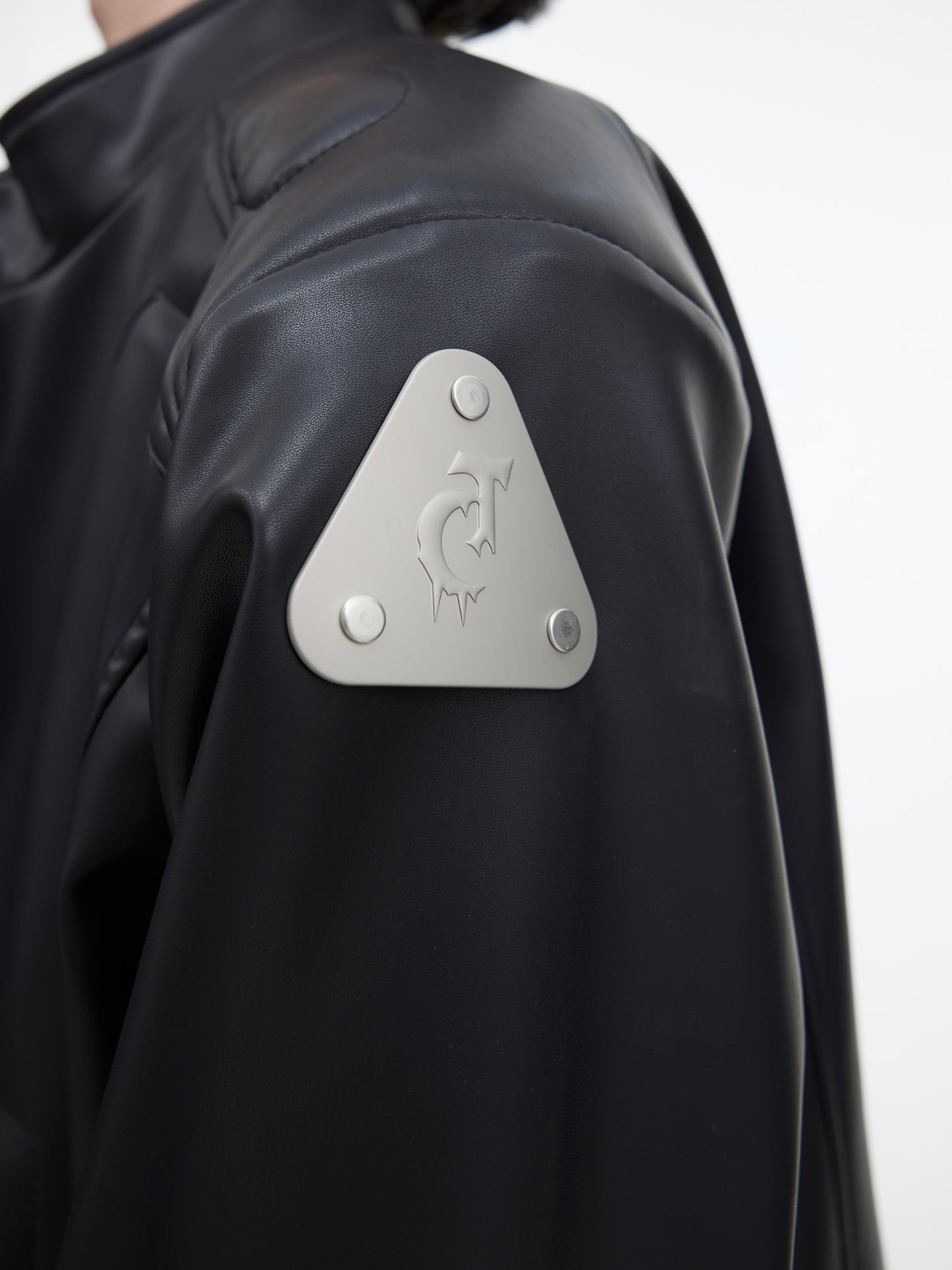 Leather Jacket Metal Graphic Design Jacket Edgy Metallic Accents
