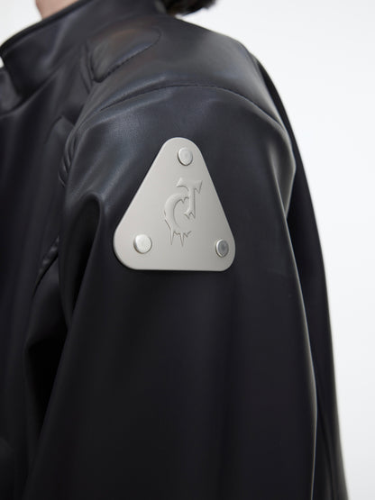 Leather Jacket Metal Graphic Design Jacket Edgy Metallic Accents