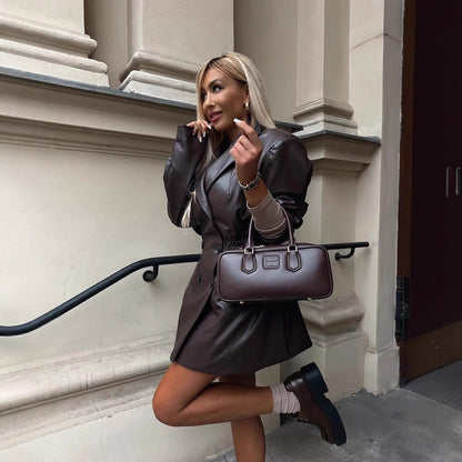 European And American Artificial Leather Corset Suit Collar Jacket