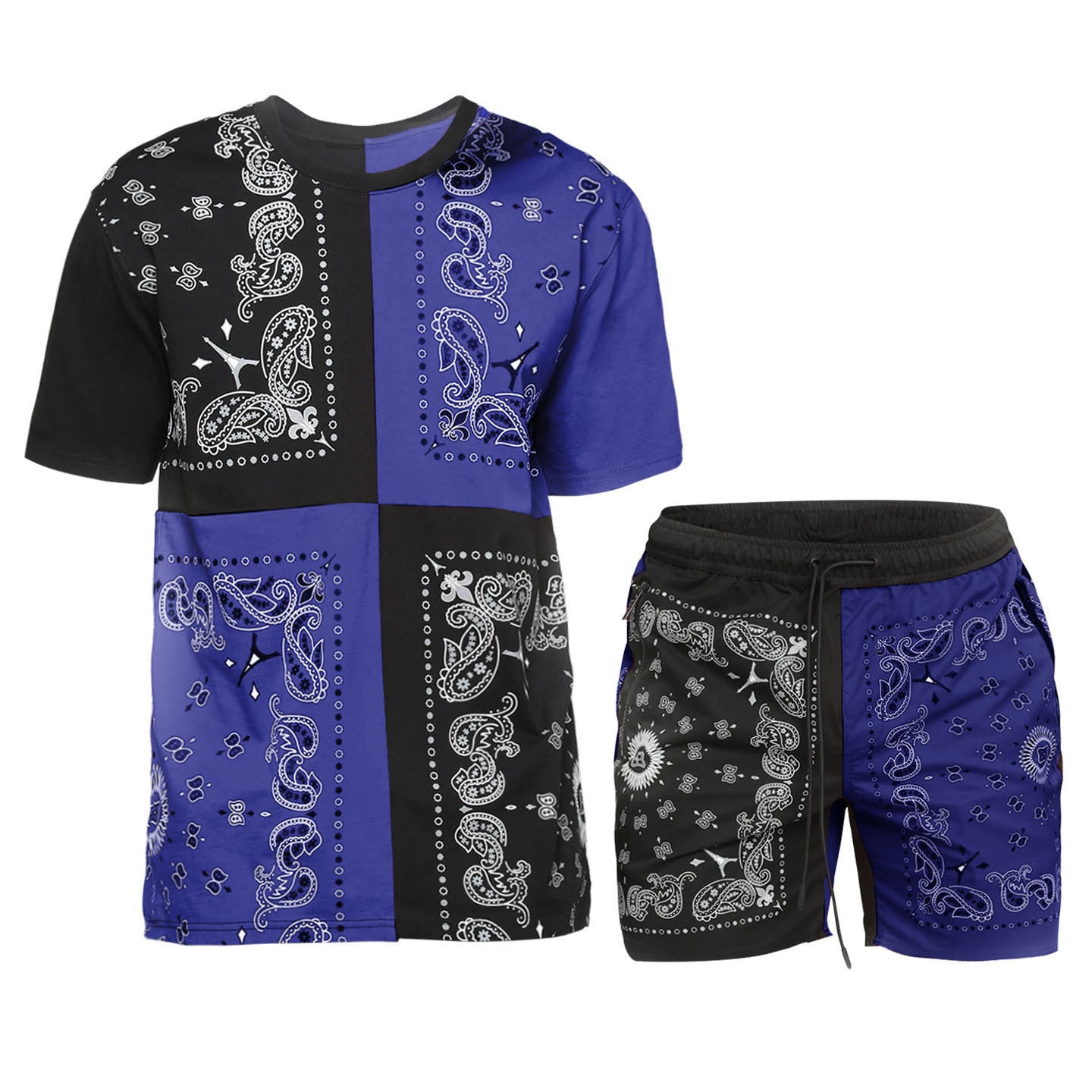 Athletic Color Match Short Sleeve Two-Piece Sports Suit