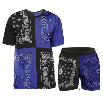 Athletic Color Match Short Sleeve Two-Piece Sports Suit