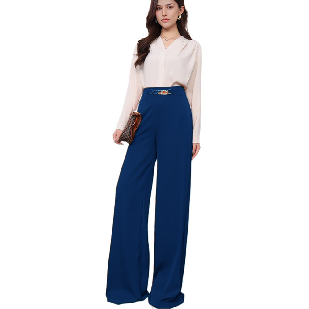 Solid Color Drape Fashionable Wide Leg Pants Women