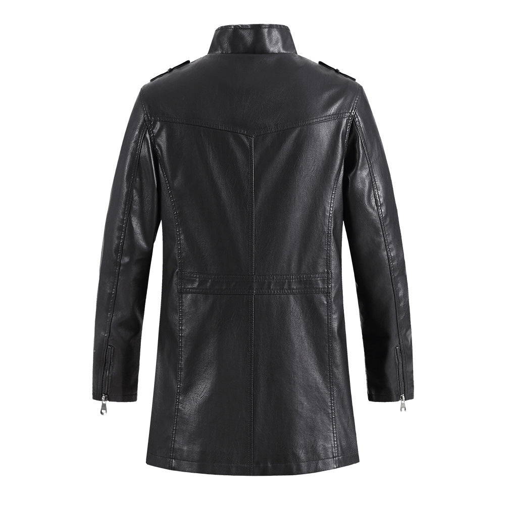 Mens Fashionable Standing Collar Plush Leather Jacket Plush Sophisticated Warmth