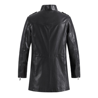 Mens Fashionable Standing Collar Plush Leather Jacket Plush Sophisticated Warmth